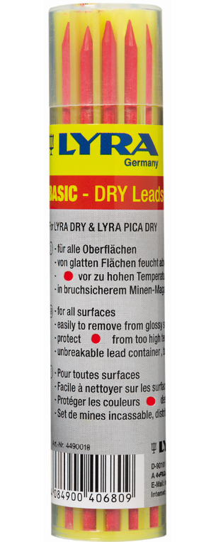 ETUI DE 12 MINES DE RECHANGE LYRA ROUGES DRY POUR MARQUEURS -DRY ET PICA DRY -4490018