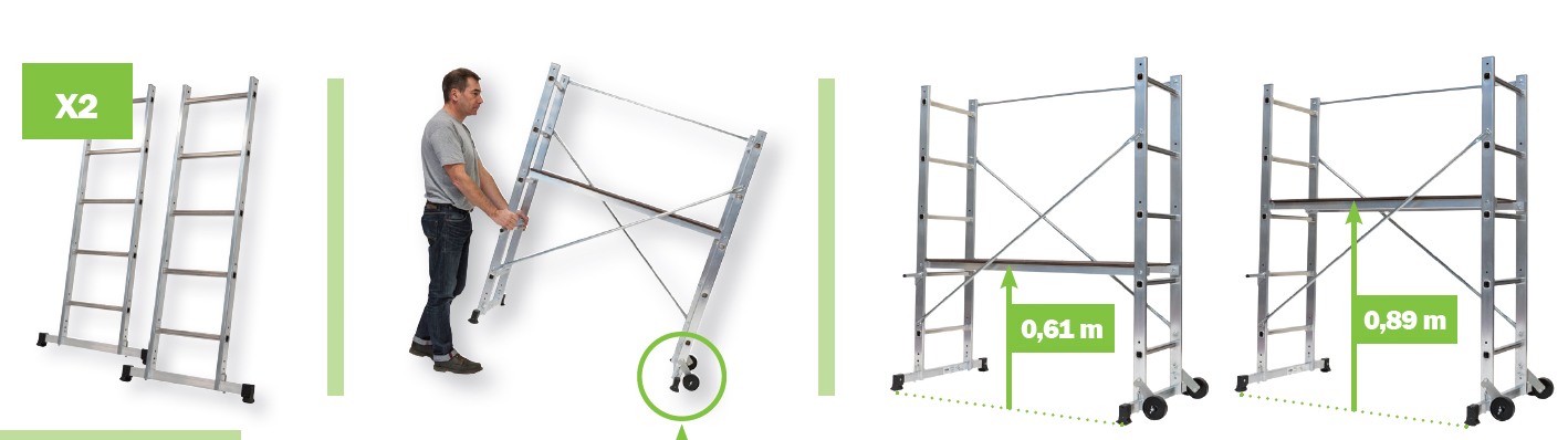 Échafaudage aluminium B3 hauteur de travail 3m - DUARIB - 205700