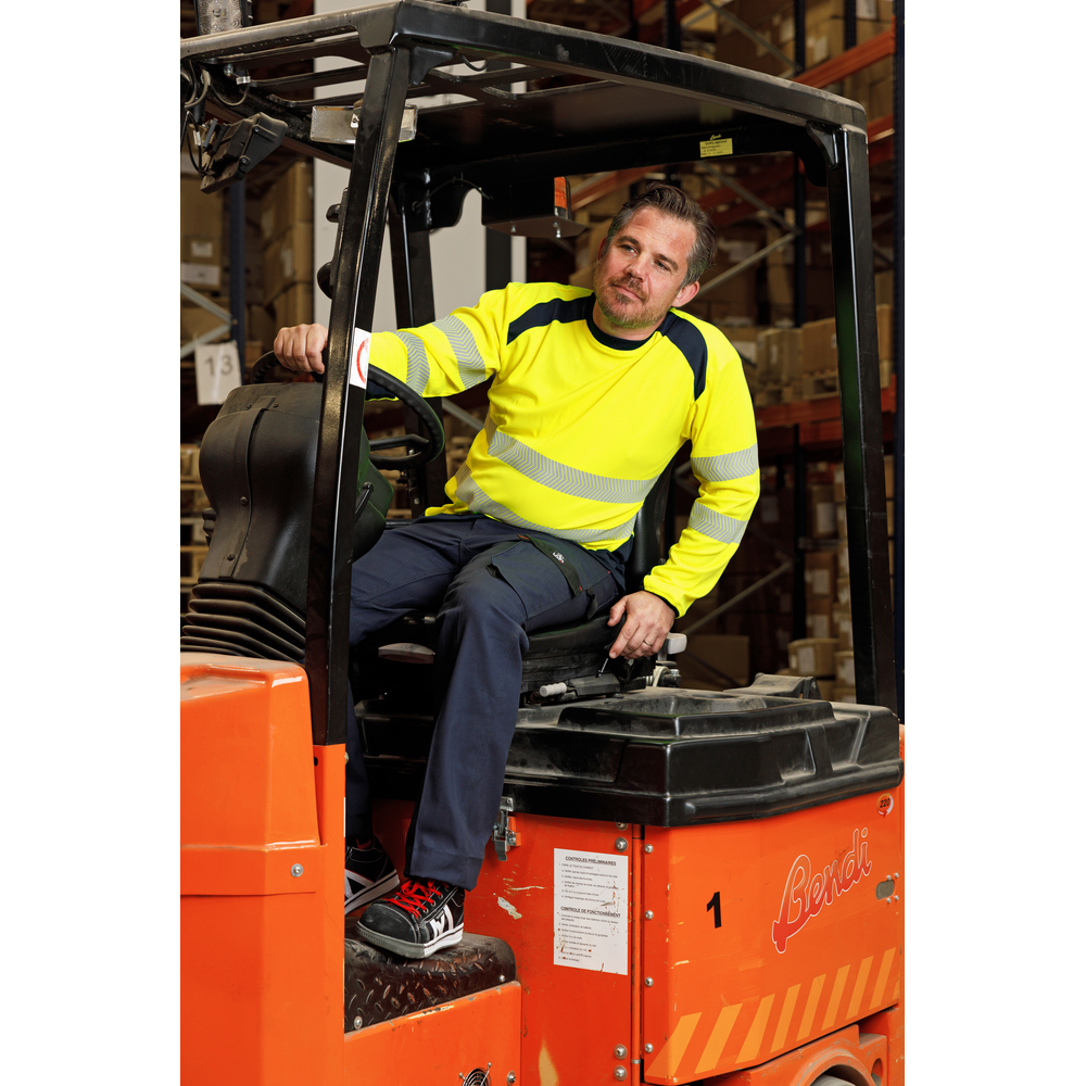 T-shirt manches longues MAILLE HV anti UV CLARTE JAUNE MARINE - LMA LEBEURRE - 9207