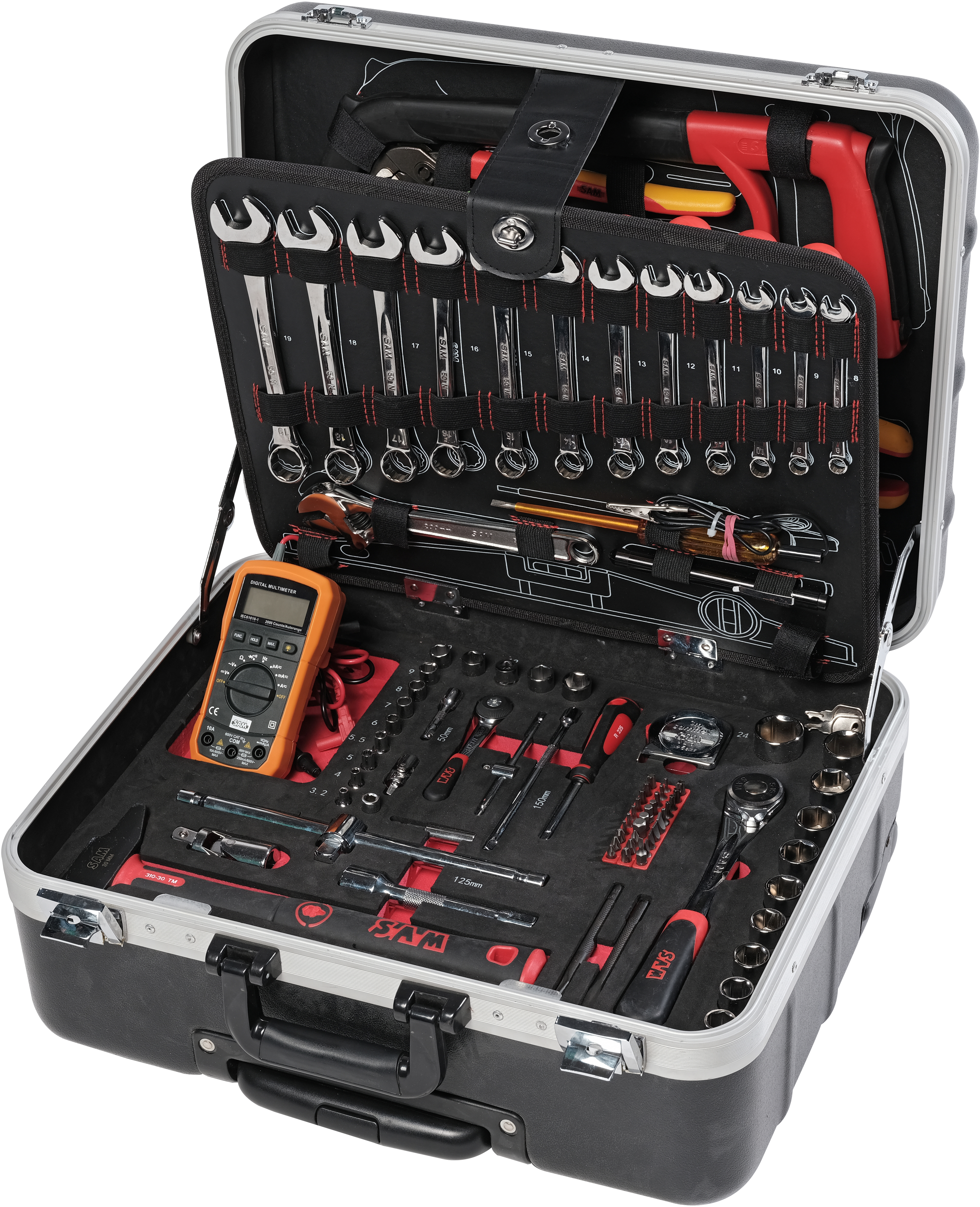 VALISE TROLLEY DE MAINTENANCE ÉLECTRIQUE 128 OUTILS SAM OUTILLAGE - CP128ELEC