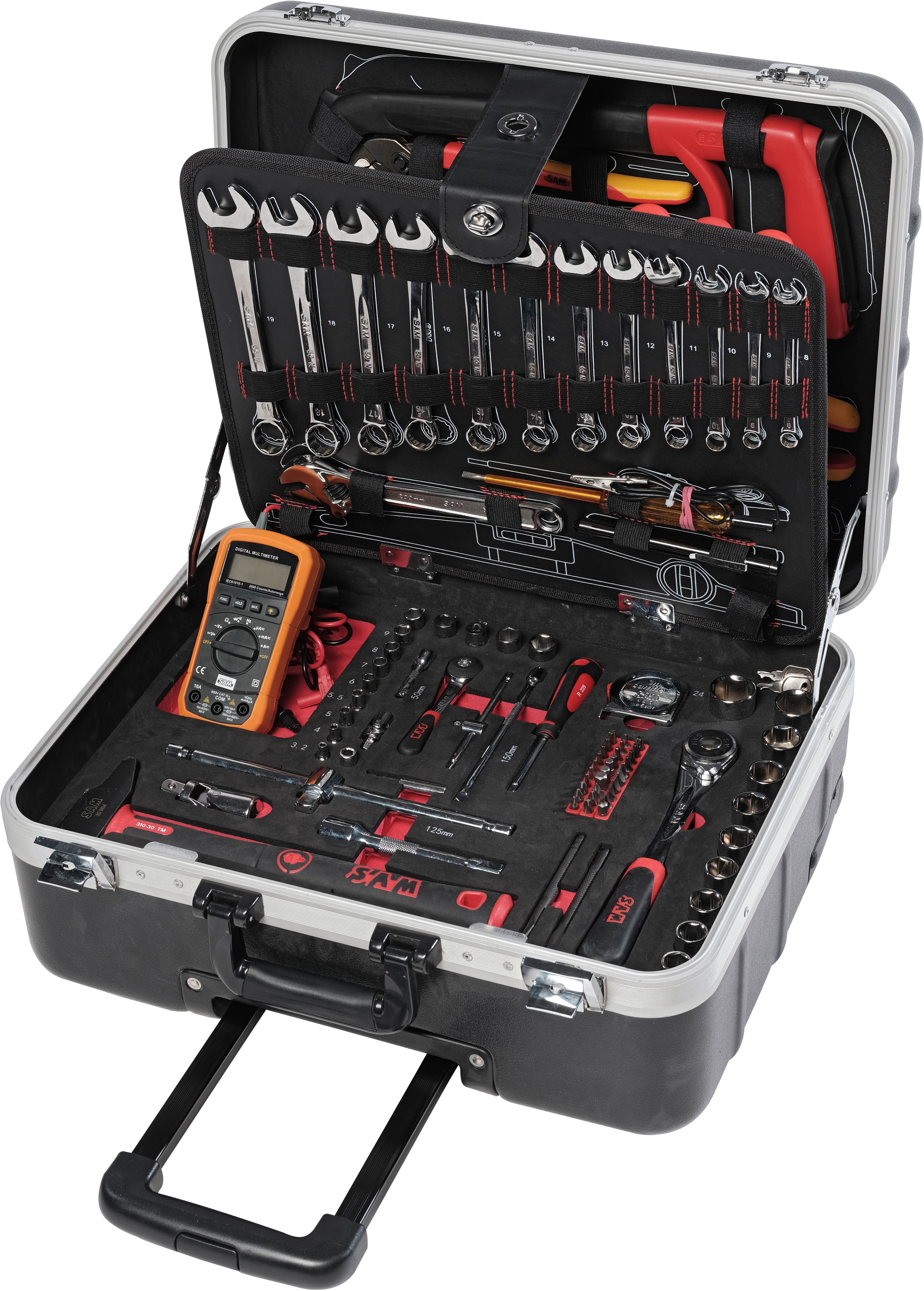 VALISE TROLLEY DE MAINTENANCE ÉLECTRIQUE 128 OUTILS SAM OUTILLAGE - CP128ELEC