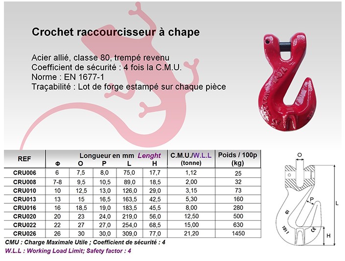 CROCHET RACCOURCISSEUR À CHAPE D6 ID MAT - CRU006