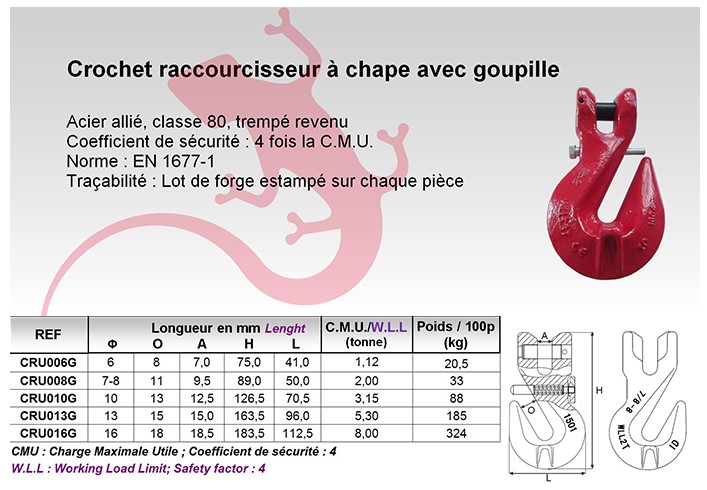 CROCHET RACCOURCISSEUR À CHAPE GOUPILLÉ D6 ID MAT- CRU006G
