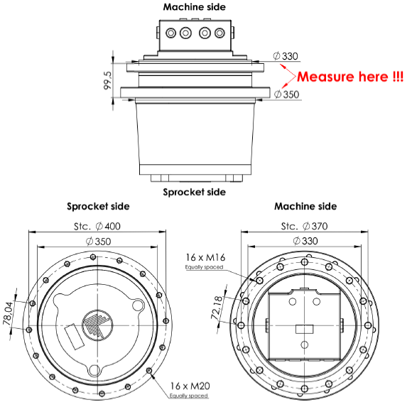 Moteur de translation pour pelle JCB JZ140 - Motoreducteur compatible - 116750