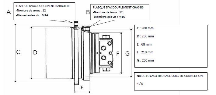 Motoreducteur de translation pour pelles TAKEUCHI TB175 et TB180 compatible - TOPMRC75D