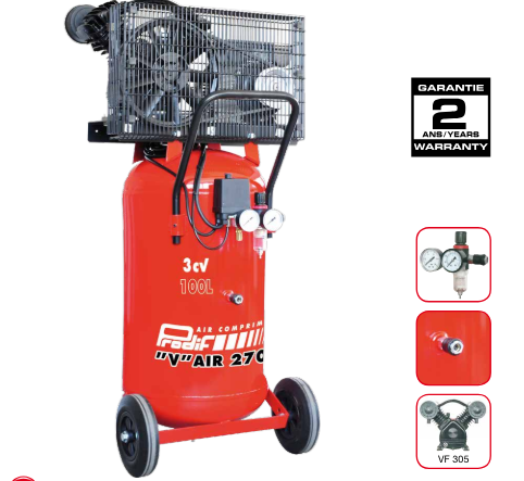 Compresseur vertical silencieux PRODIF 50 litres 2850 tr/min 2cv SIL750V