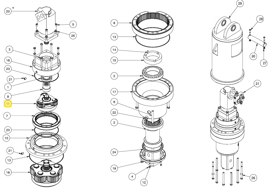 ENSEMBLE DE PIGNONS DIGGA GB-000595 POUR MOTOREDUCTEURS PD25 / PD30 / PD40 / PD50