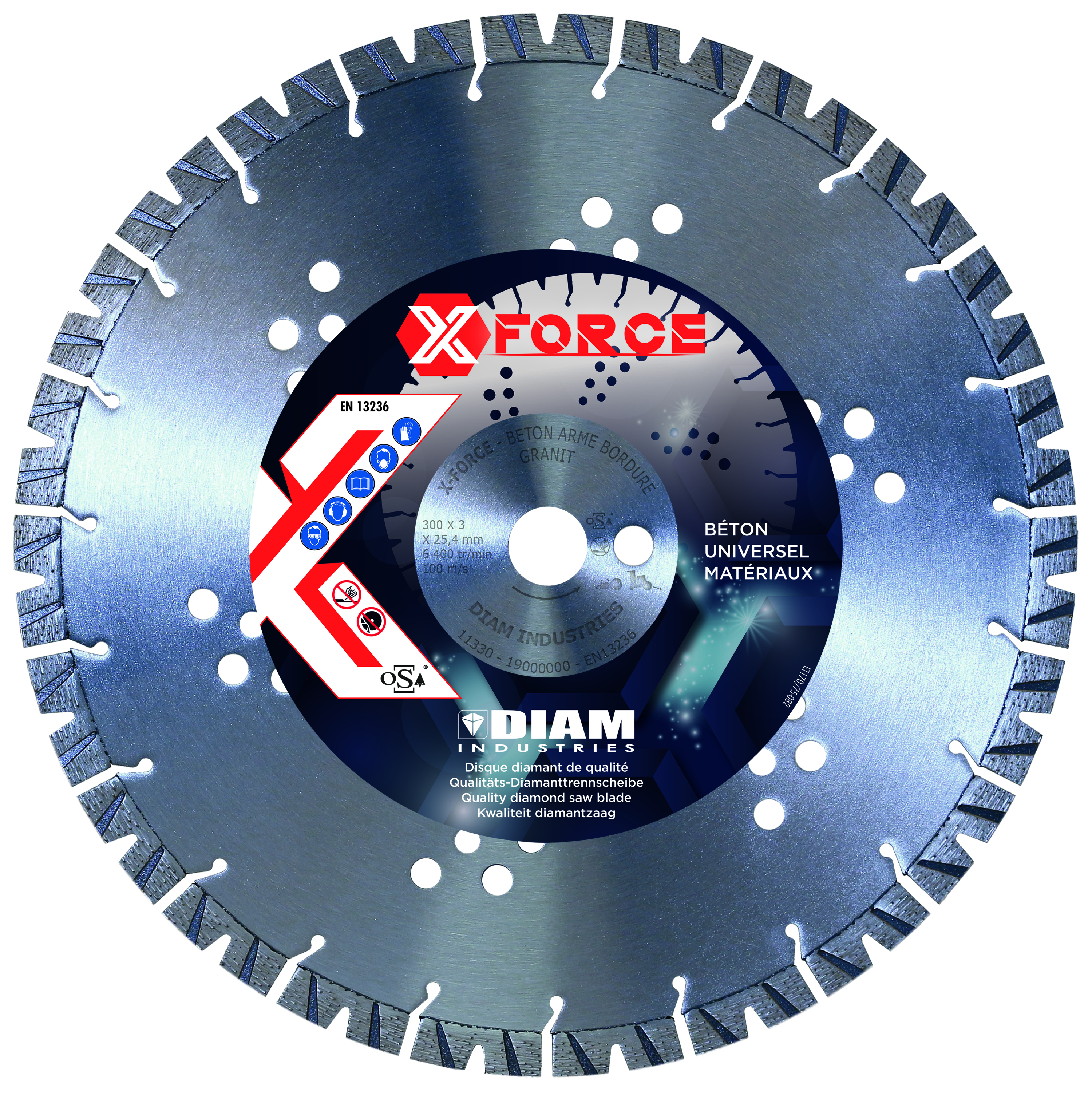 DISQUE À GRAINS DIAMANT ALIGNÉS 9 SEGMENTS ALÉSAGE 22,2 DIAM INDUSTRIES - X-FORCE125/22