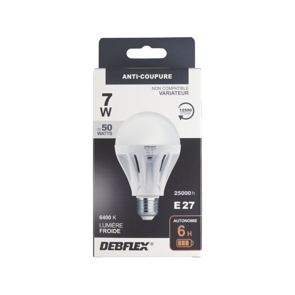 AMPOULE A80 ANTI COUPURE VERRE BLANC E27 7W 6400K 300LM - DEBFLEX - 600034