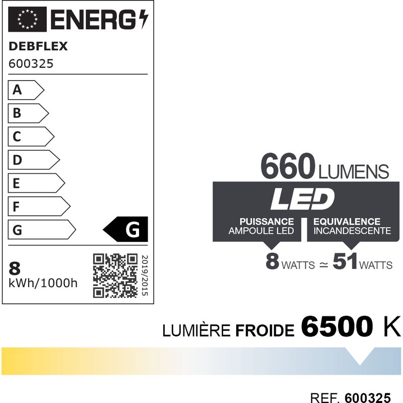 AMPOULE R63 SMD VERRE BLANC E27 8W 6500K 660LM - DEBFLEX - 600325