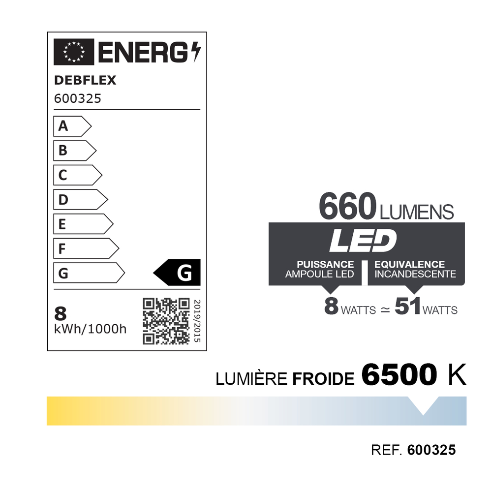 AMPOULE R63 SMD VERRE BLANC E27 8W 6500K 660LM - DEBFLEX - 600325