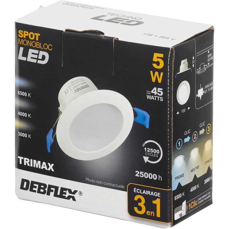 DOWNLIGHT Ø75MM SMD VERRE BLANC  5W TRIMAX 400LM - DEBFLEX - 600365