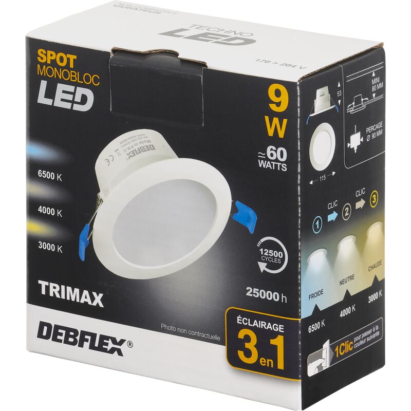 DOWNLIGHT Ø90MM SMD VERRE BLANC  9W TRIMAX 720LM - DEBFLEX - 600366