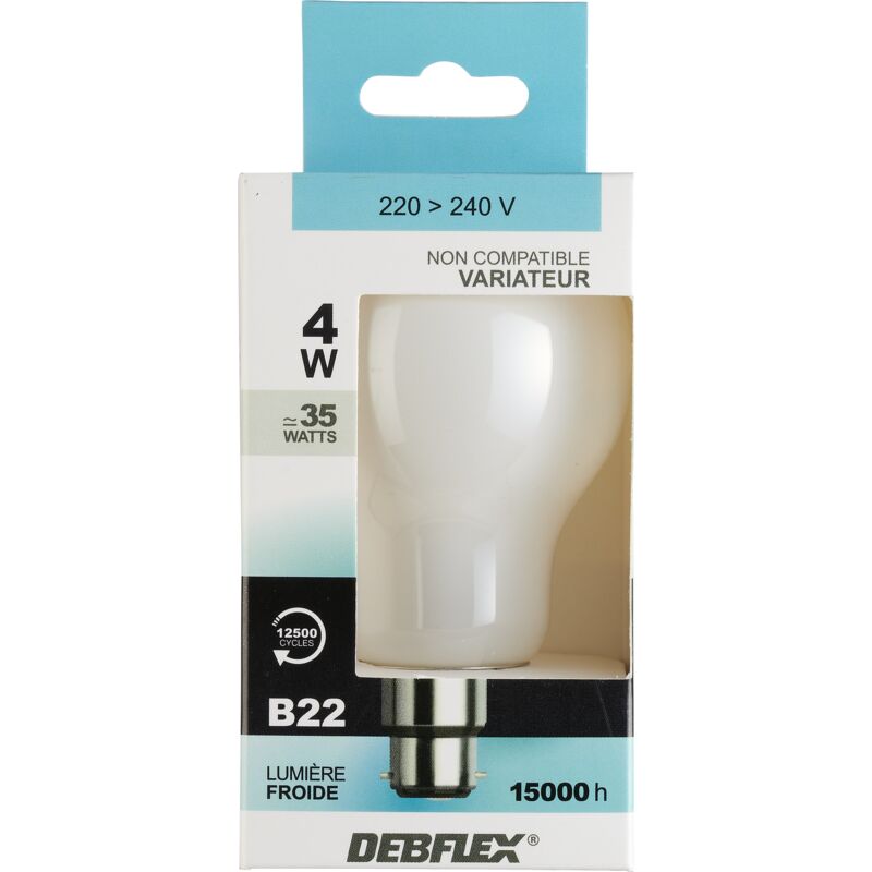 AMPOULE A60 LED BLANC B22 4W 6500K 470lm - DEBFLEX - 600402