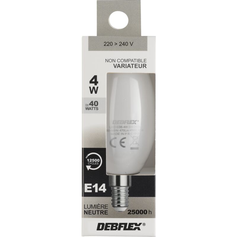 AMPOULE C35 LED BLANC E14 4W 4000K 470lm - DEBFLEX - 600406