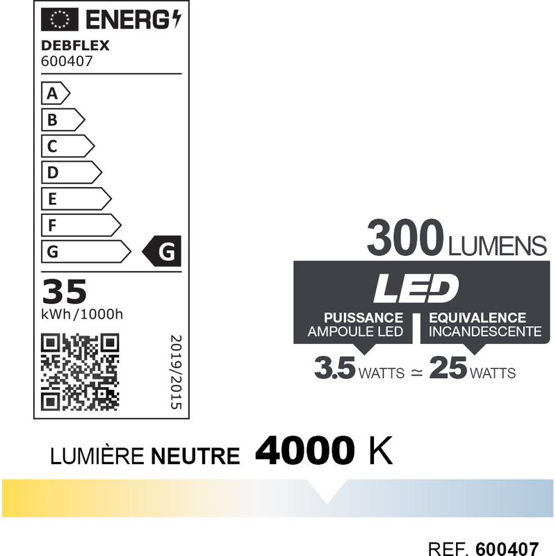 AMPOULE  C37 CRISTAL SMD VERRE TRANSPARENT E14 3,5W 4000K 300lm - DEBFLEX - 600407