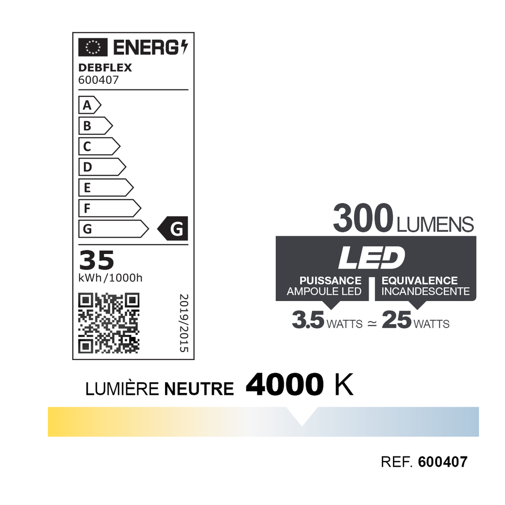 AMPOULE  C37 CRISTAL SMD VERRE TRANSPARENT E14 3,5W 4000K 300lm - DEBFLEX - 600407