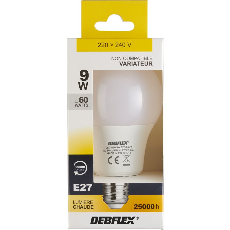 AMPOULE A60 SMD VERRE BLANC E27 9W 2700K 810LM - DEBFLEX - 600433