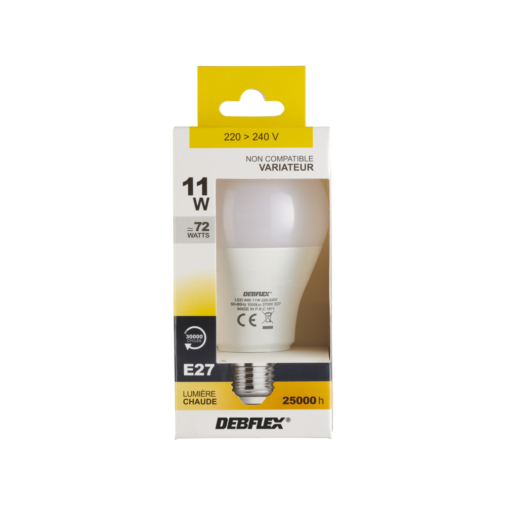AMPOULE A60 SMD VERRE BLANC E27 11W 2700K 1000LM - DEBFLEX - 600435