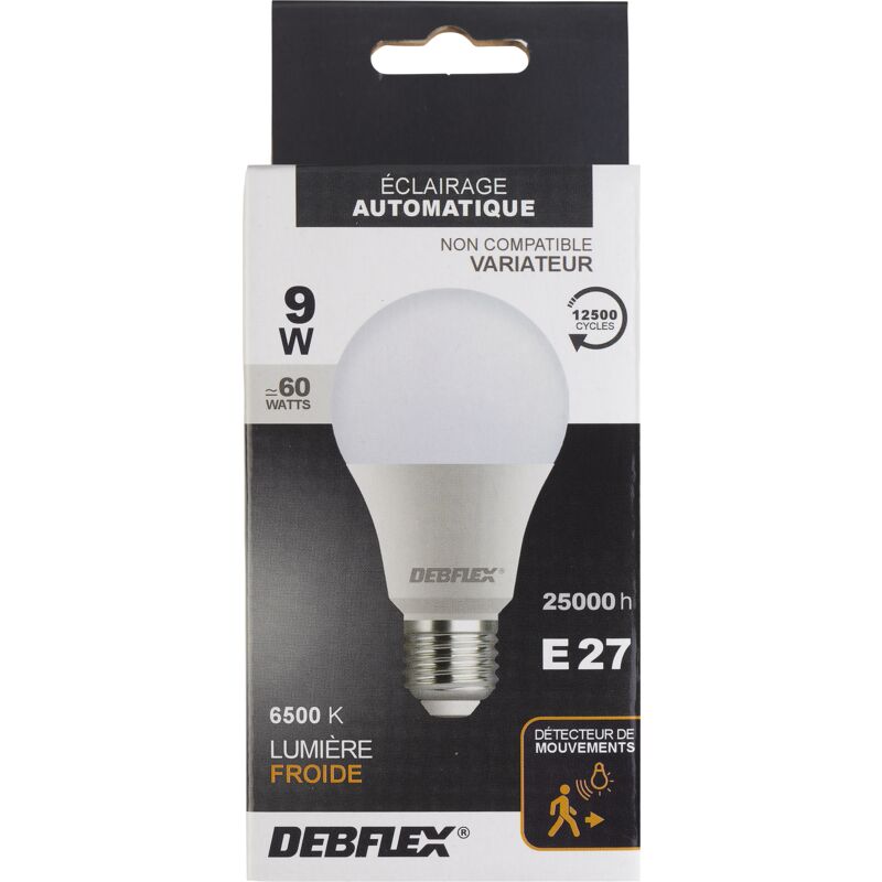 AMPOULE A60 +DETECT IR SMD VERRE BLANC E27 9W 6500K 810LM - DEBFLEX - 600439