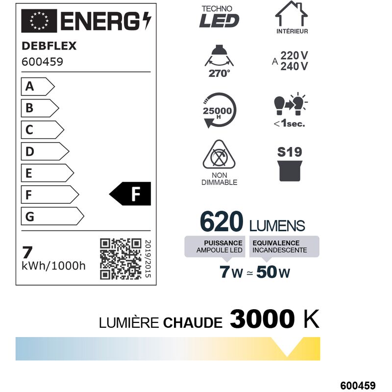 TUBE LINOLITE LED 310MM SMD S19 7W 3000K 620LM - DEBFLEX - 600459