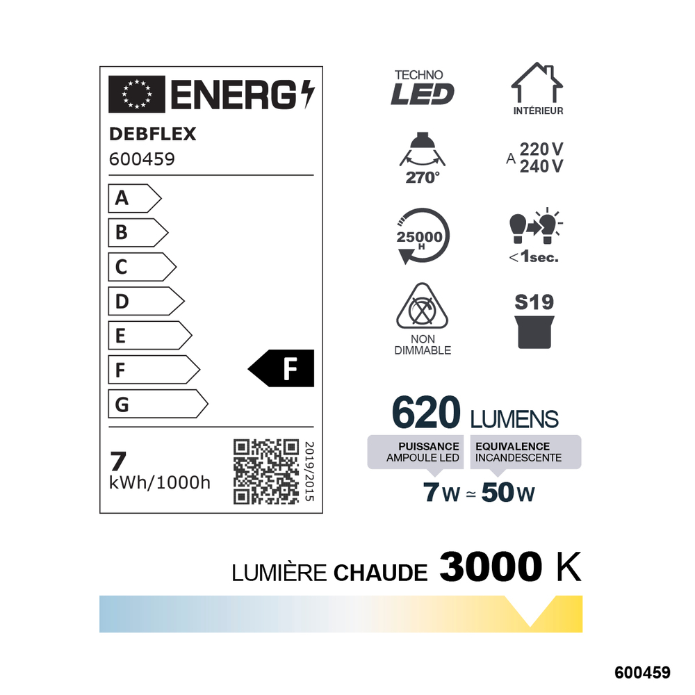 TUBE LINOLITE LED 310MM SMD S19 7W 3000K 620LM - DEBFLEX - 600459