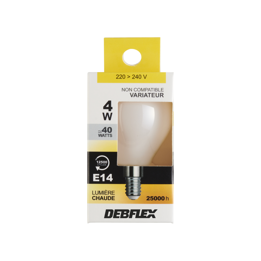AMPOULE G45 FILAMENT VERRE BLANC E14 4W 2700K 470LM - DEBFLEX - 600482