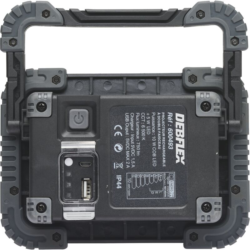 PROJECTEUR CHANTIER BATTERIE DOUBLE FLUX IP44 SMD 10W 6500K 750LM - DEBFLEX - 600493