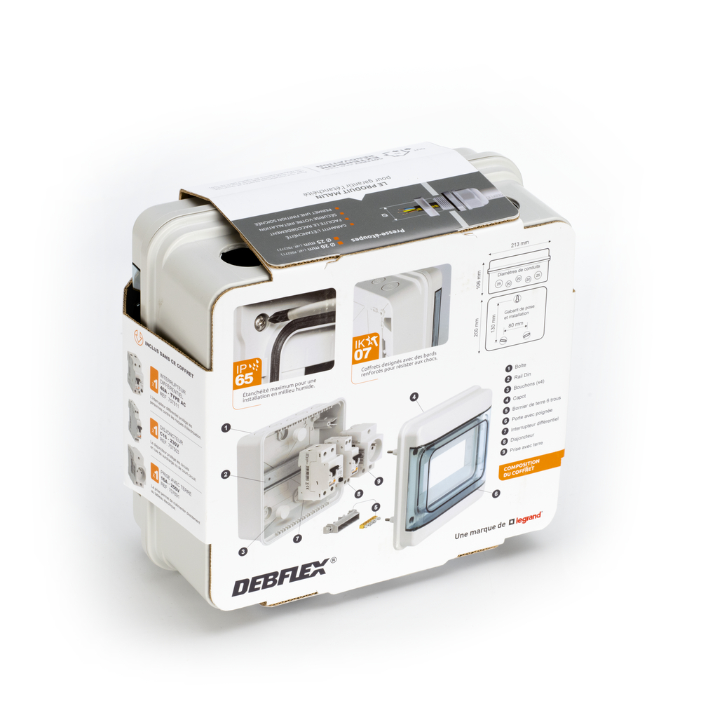 COFFRET JARDIN IP65 8M PRE EQUIPE 1 ID 40A AC /1 DISJ 16A / 1 PRISE  - DEBFLEX - 706667