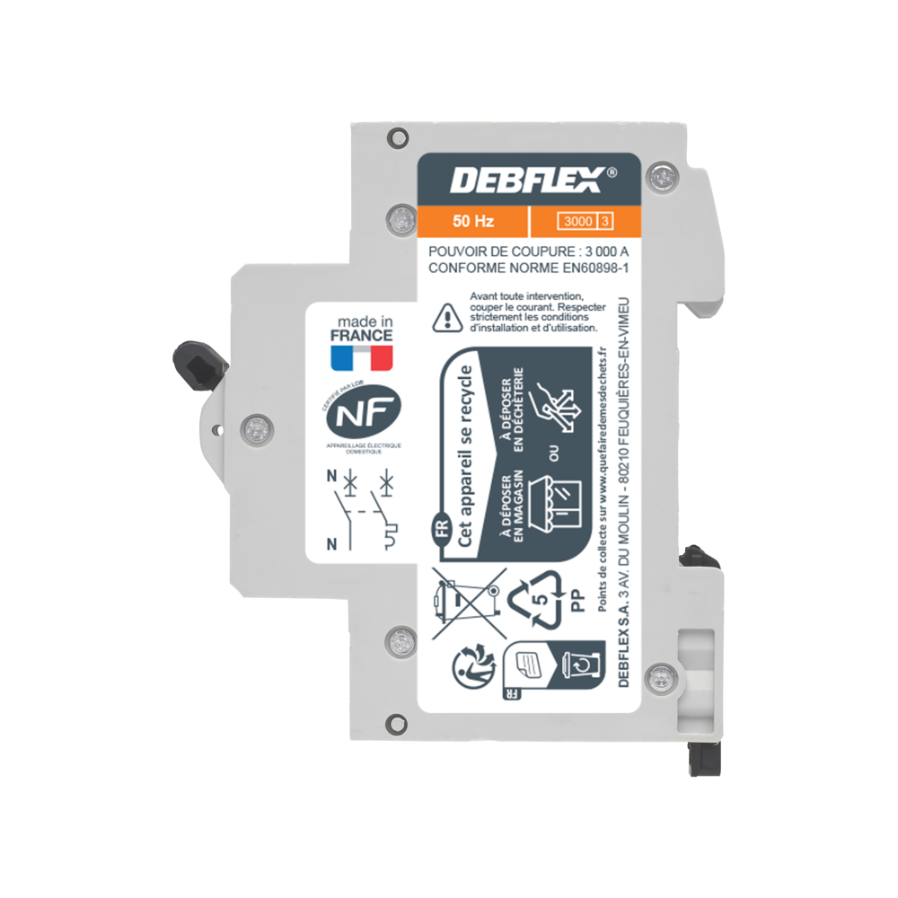 DISJONCTEUR 3KA PHASE+NEUTRE 32A - DEBFLEX - 707505