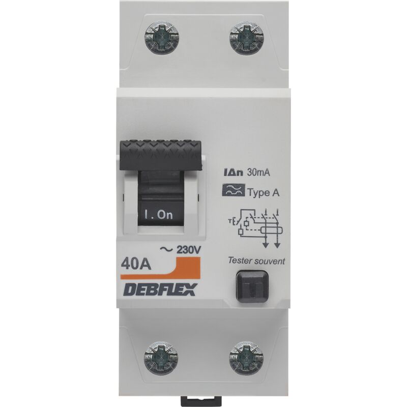 INTERRUPTEUR DIFFERENTIEL 2P 30MA 40A 2 MODULES TYPE A  - DEBFLEX - 707512