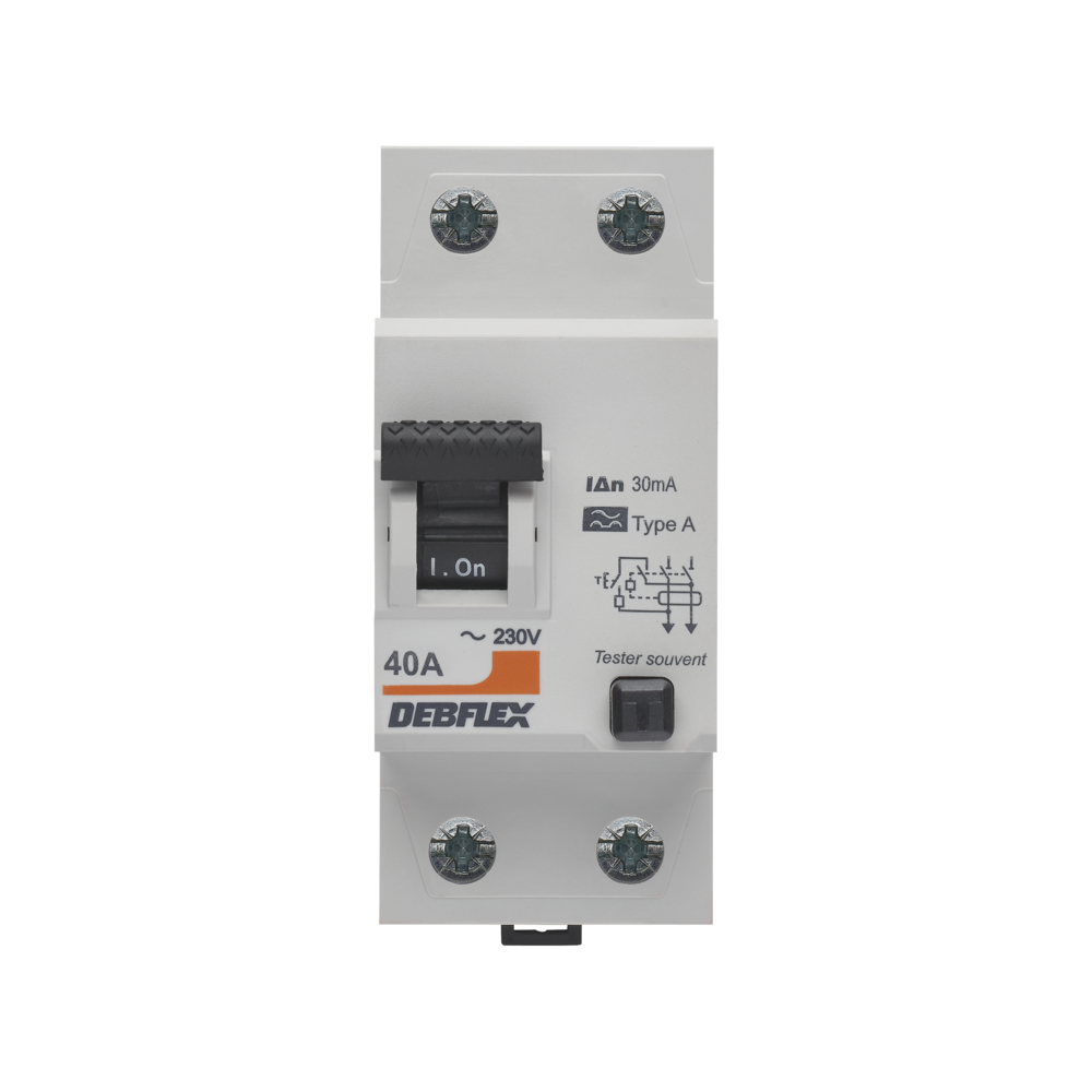 INTERRUPTEUR DIFFERENTIEL 2P 30MA 40A 2 MODULES TYPE A  - DEBFLEX - 707512