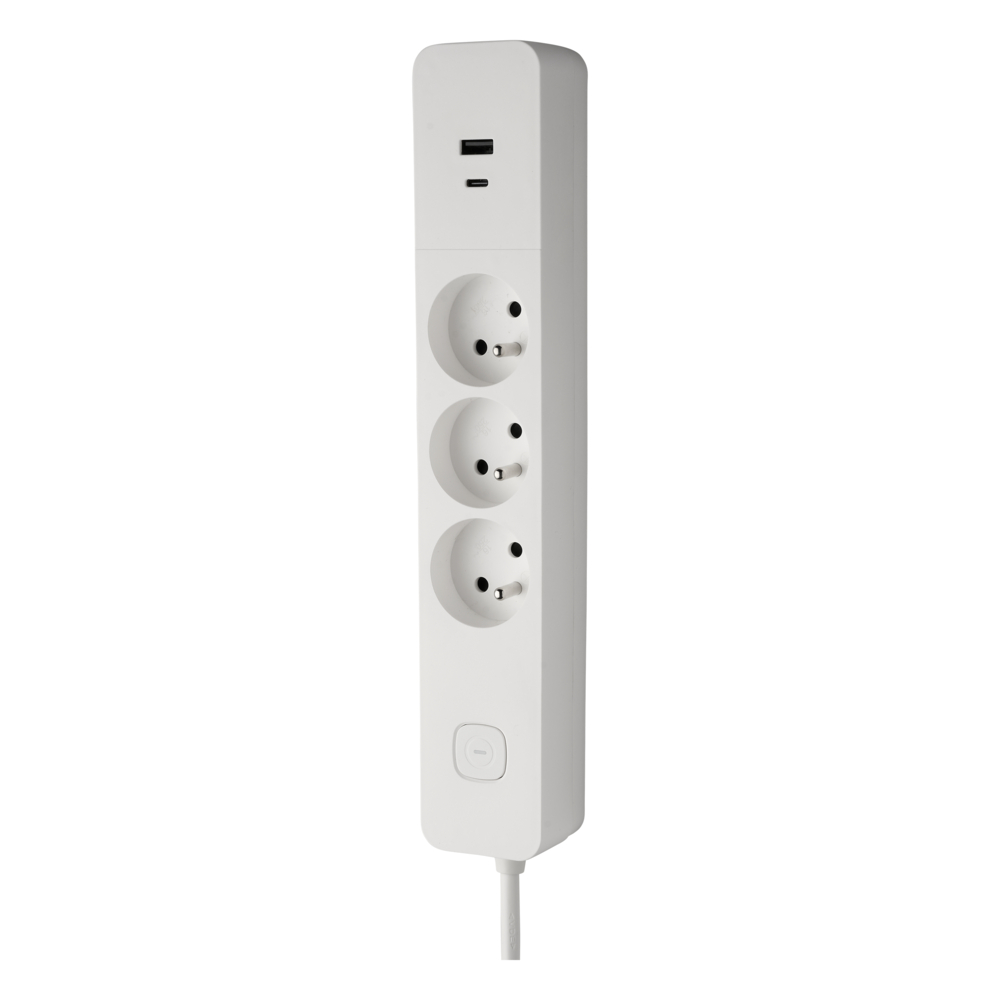 BLOC 3 PRISES 2P+T 16A AVEC INTERRUPTEUR + 2 USB A+C 3,4A 1,49M BLANC - DEBFLEX - 716221