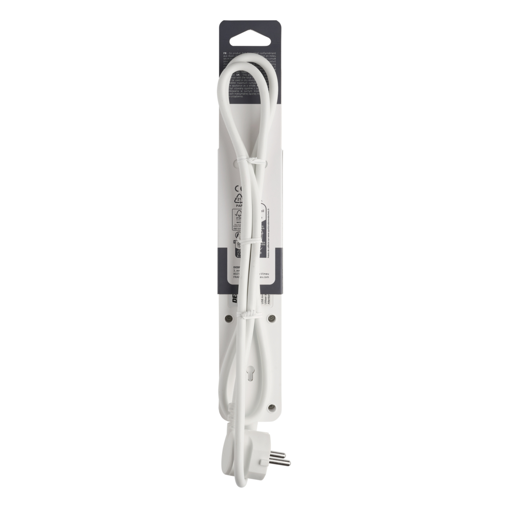 BLOC 3 PRISES 2P+T 16A AVEC INTERRUPTEUR + 2 USB A+C 3,4A 1,49M BLANC - DEBFLEX - 716221