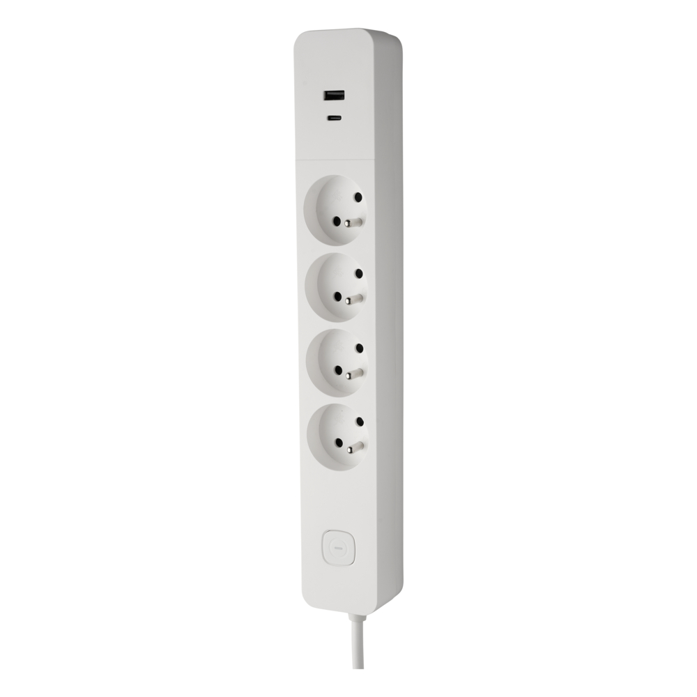BLOC PARAFOUDRE 4 PRISES 2P+T AVEC INTER + 2USB A+C 3,4A 1,49M BLANC - DEBFLEX - 716223