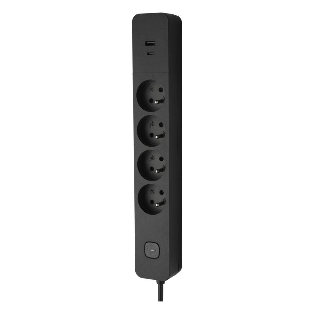 BLOC 4 PRISES 2P+T 16A AVEC INTERRUPTEUR + 2 USB A+C 3,4A 1,49M NOIR - DEBFLEX - 716224