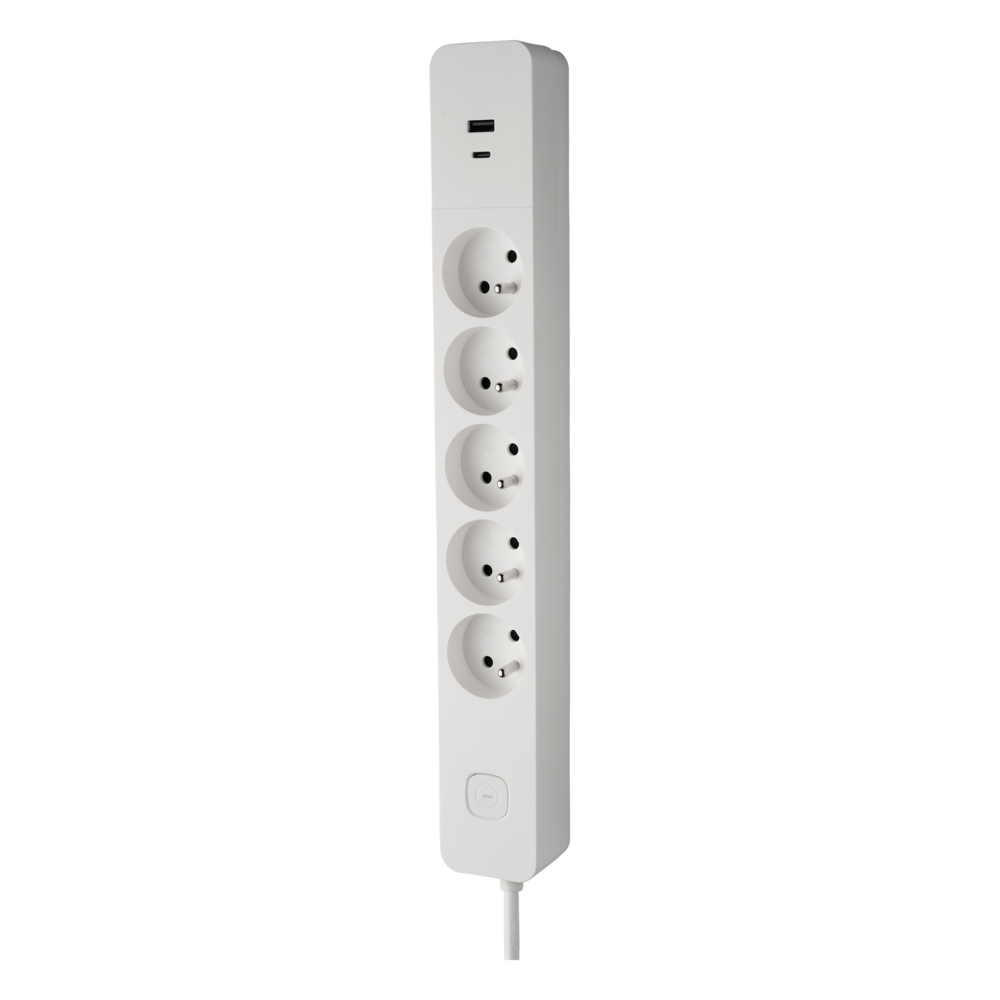 BLOC 5 PRISES 2P+T 16A AVEC INTERRUPTEUR + 2 USB A+C 3,4A 1,49M BLANC - DEBFLEX - 716225