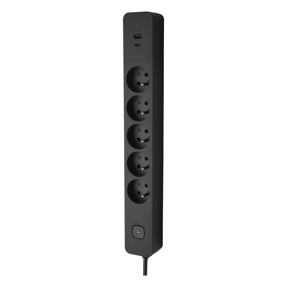 BLOC 5 PRISES 2P+T 16A AVEC INTERRUPTEUR + 2 USB A+C 3,4A 1,49M NOIR - DEBFLEX - 716226