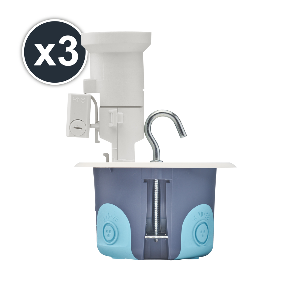 BOITE LUMINAIRE DCL STOPAIR MULTIMATERIAUX D67/50 GRIS BLEU + DOUILLE B22 + FICHE DCL + CROCHET LOT X 3 - DEBFLEX - 718619