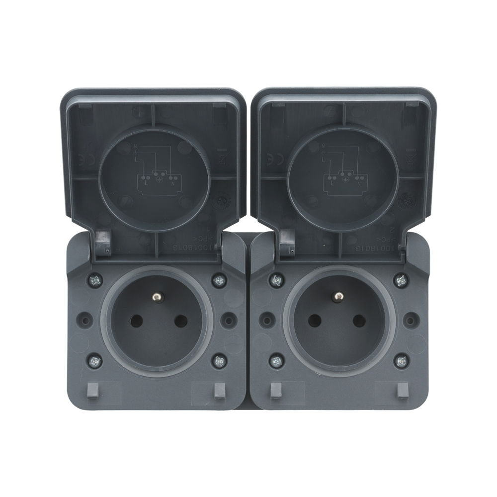 CYKLONE IP55 DOUBLE PRISE 2P+T HORIZONTALE ANTHRACITE - DEBFLEX - 730421