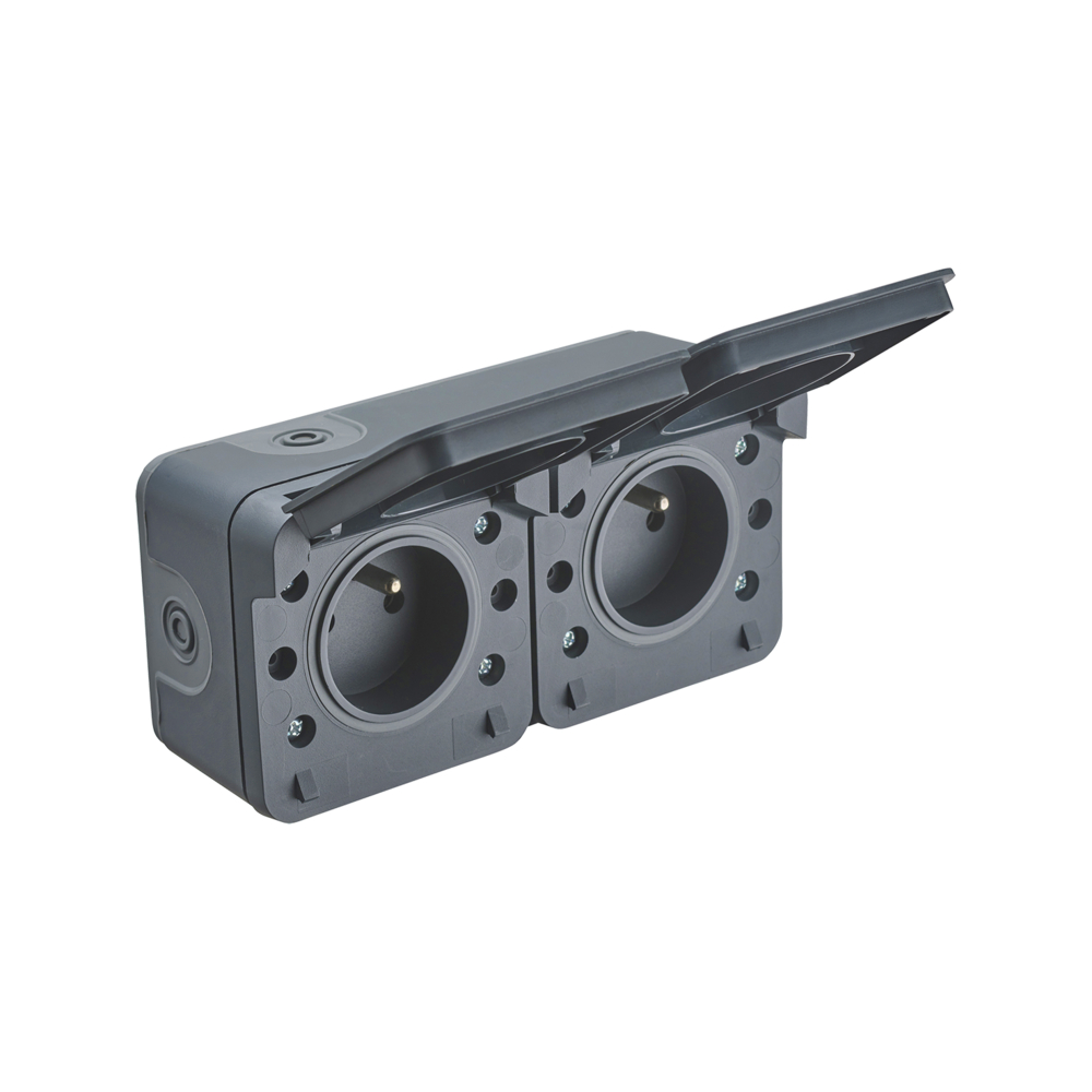CYKLONE IP55 DOUBLE PRISE 2P+T HORIZONTALE ANTHRACITE - DEBFLEX - 730421