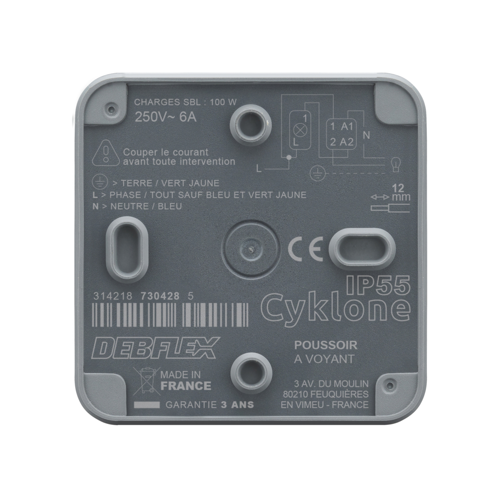 CYKLONE IP55 POUSSOIR LUMINEUX ANTHRACITE - DEBFLEX - 730428