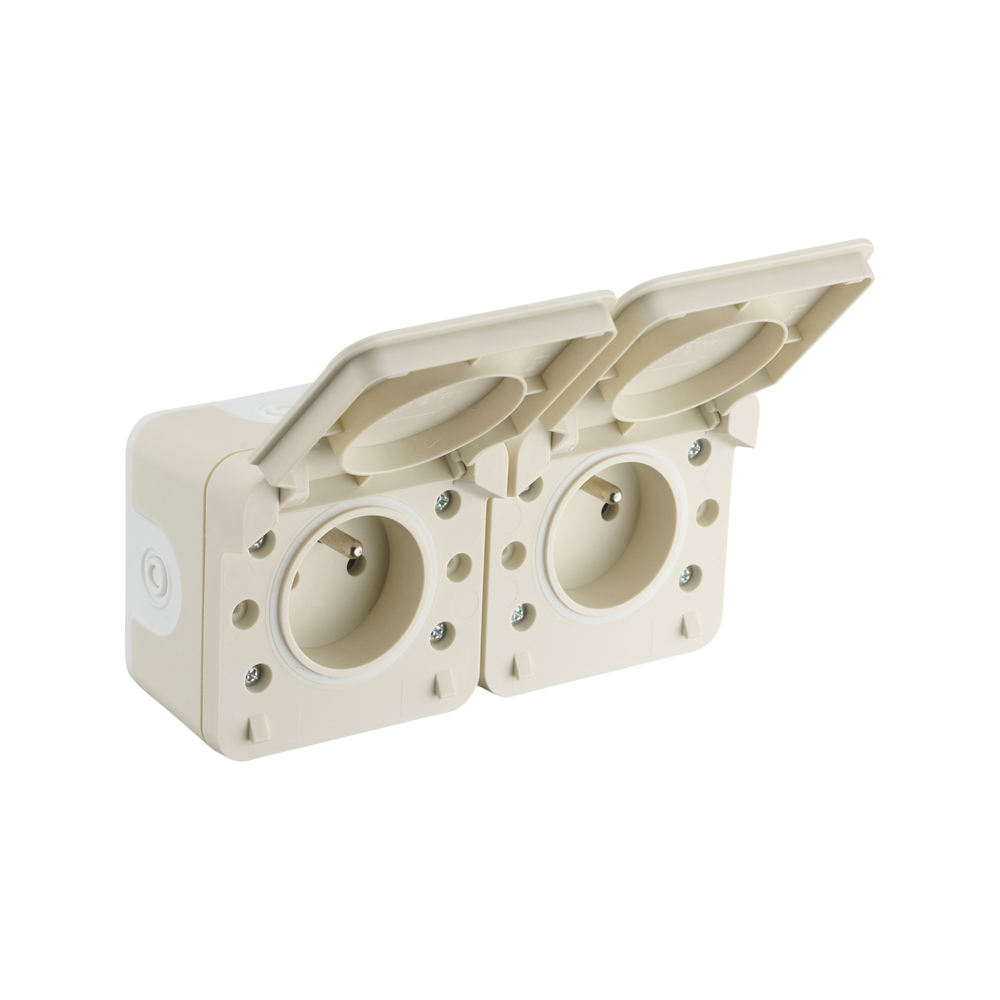 CYKLONE IP55 DOUBLE PRISE 2P+T HORIZONTALE SABLE - DEBFLEX - 730453