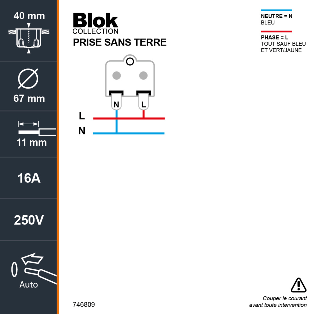 BLOK PRISE DE COURANT 2P BLANC - DEBFLEX - 746809