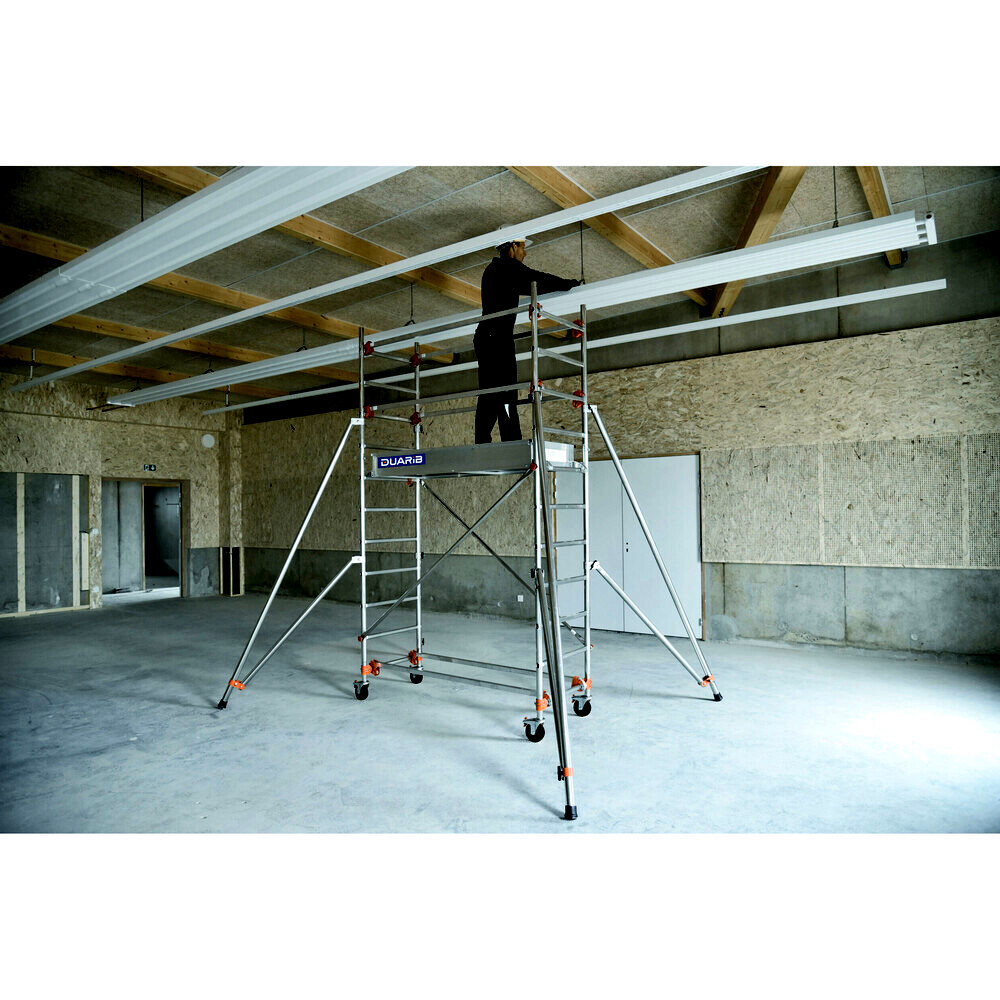 Echafaudage roulant aluminium DUARIB AL165 base pliante + lisse hauteur travail 6,80 m- 513355