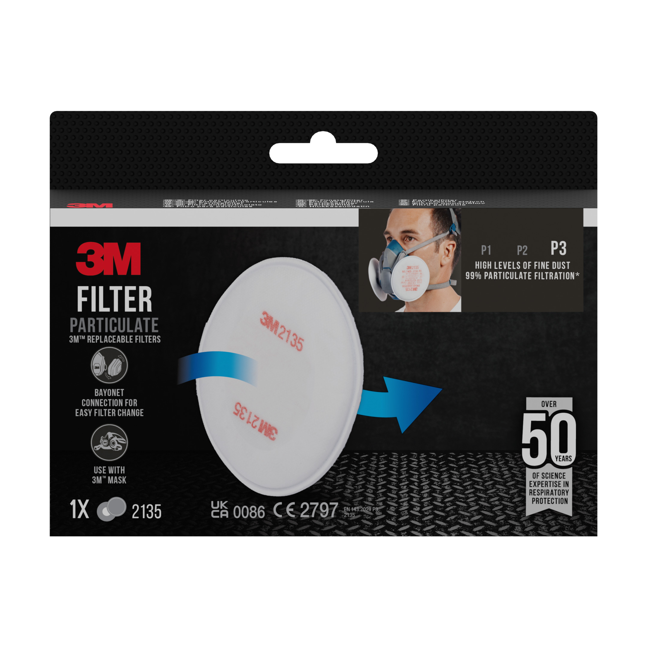 Filtres anti-poussières P3 2135 - 1 paire - 3M - 2135N01 00
