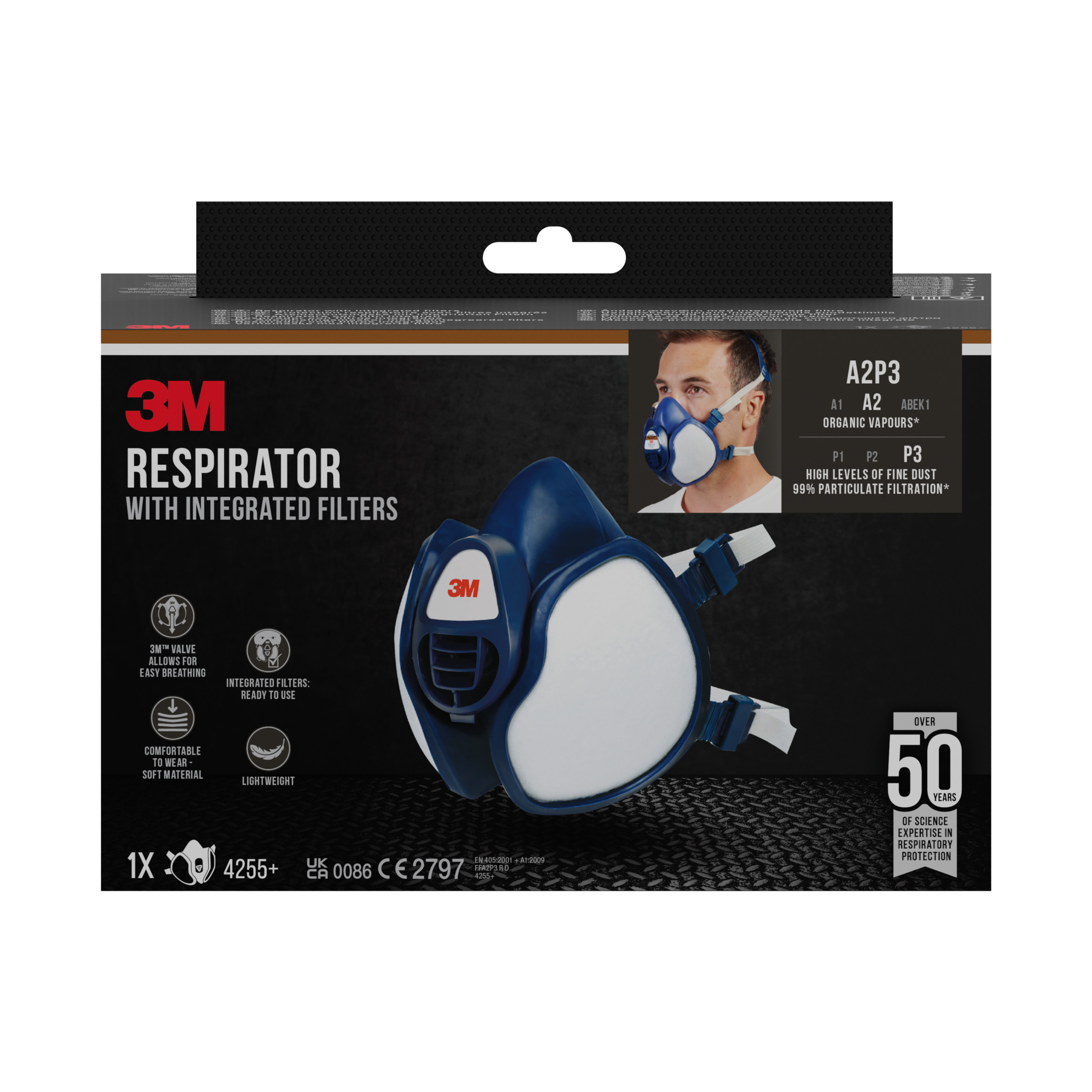Demi-masque réutilisable sans entretien A2 P3 4255+ blanc/bleu - 3M - 4255N10 00