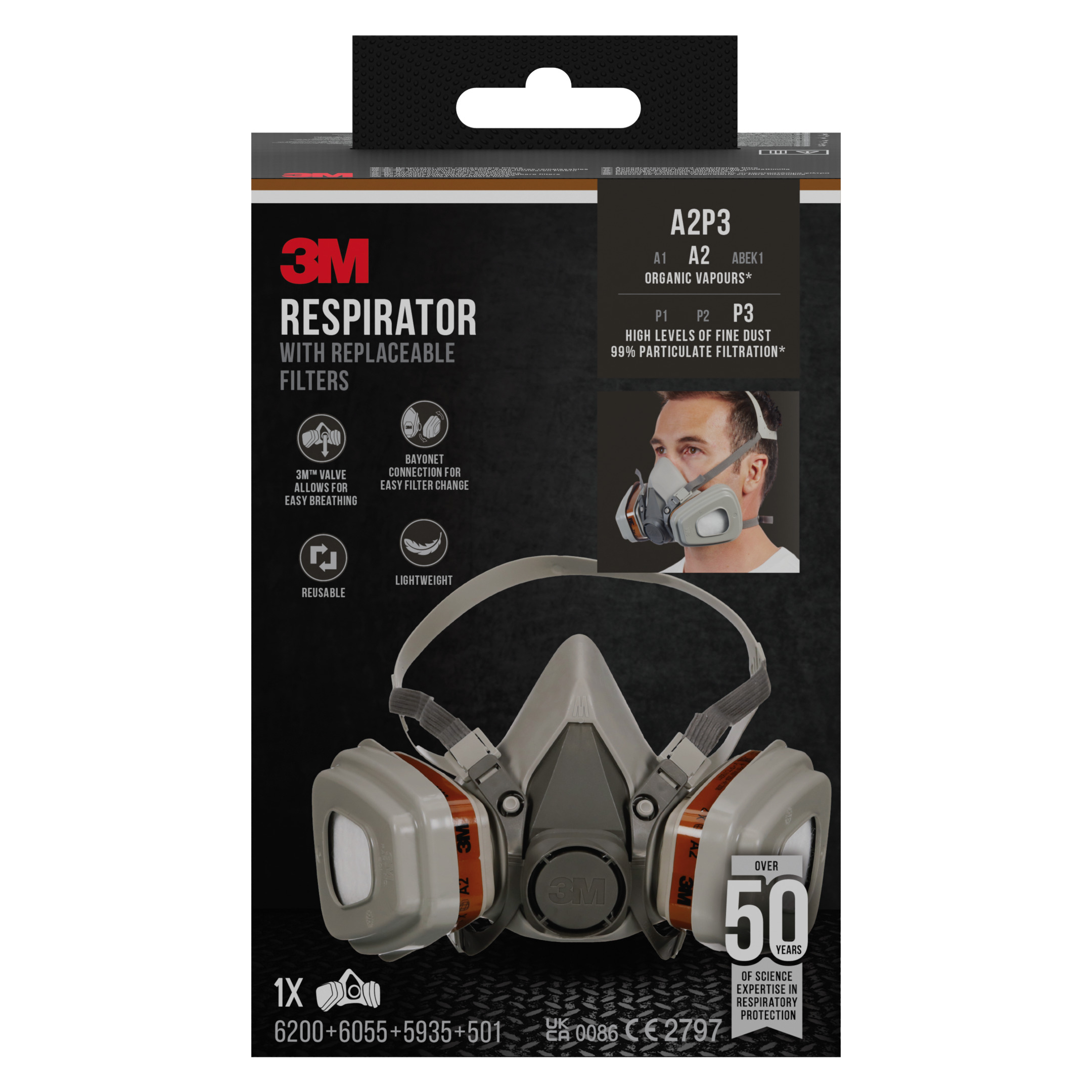 Demi-masque anti-gaz et anti-poussières Taille M - 3M - 6003KIT 00