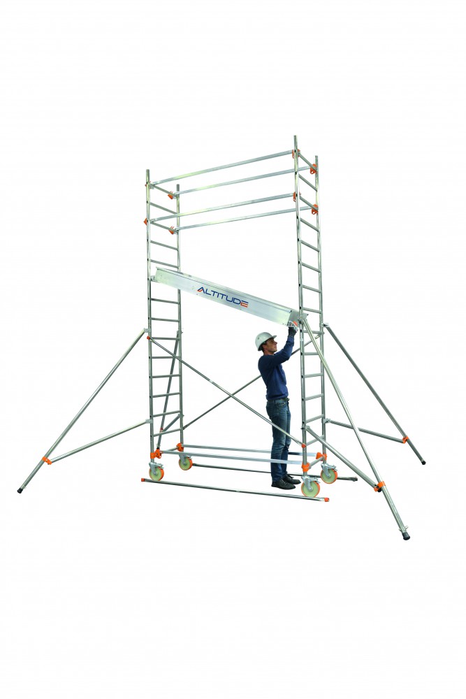 Echafaudage roulant aluminium DUARIB AL165 base pliante + lisse hauteur travail 4,80 m- 513353