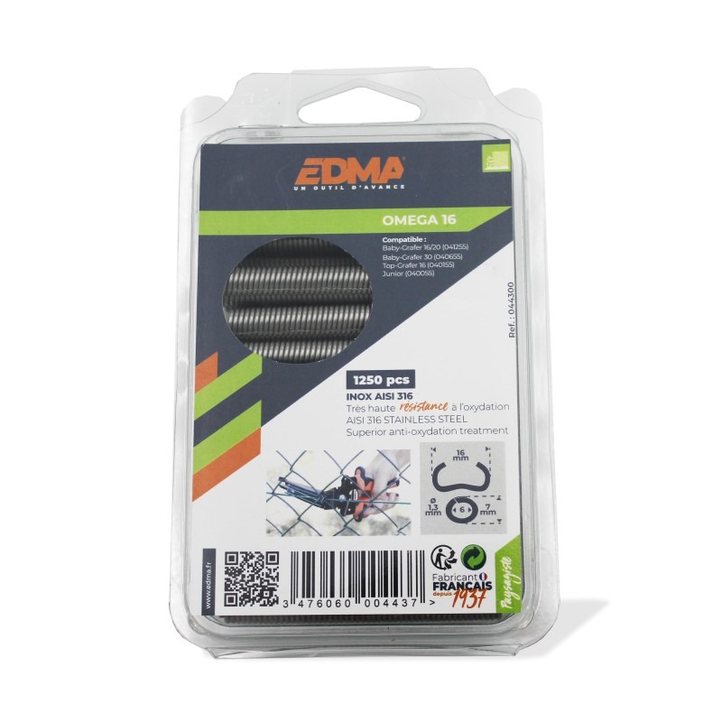 AGRAFE OMEGA 16 - Inox AISI 316 x 1250 pieces - EDMA - 044300